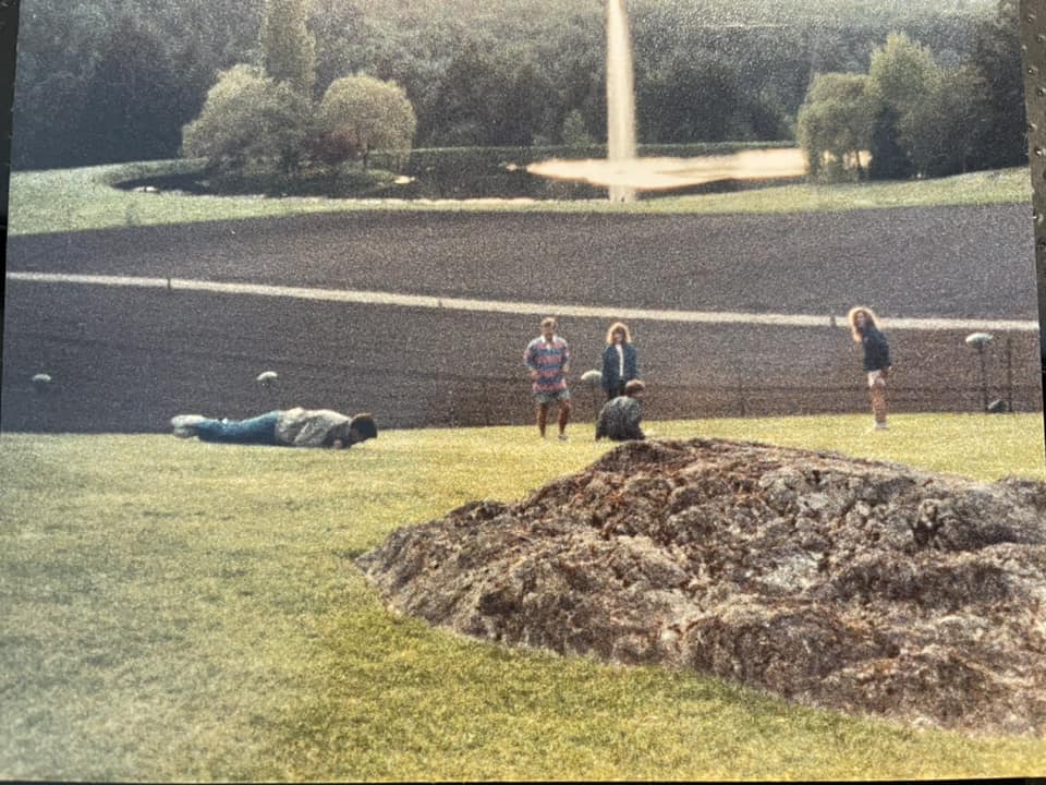 Several band students really appreciating the majesty of the Butchart Gardens in Victoria, BC, Canada in 1986 or 87. (Photo by Amy Westlund Zuckerman.)