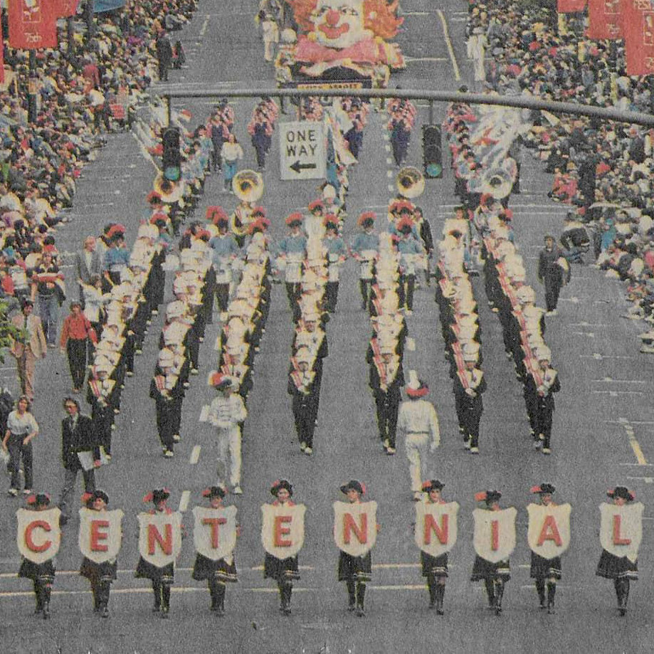 Centennial marching in the Portland Rose Festival Grand Floral Parade, ~1983